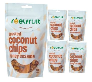 Reelfruit Organic, Vegan And Gluten Free Honey Sesame Toasted Coconut Chips 100g Combo (Pack of 5)